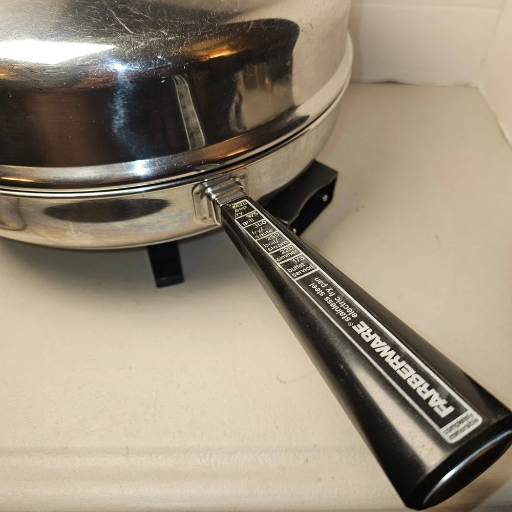 MCM Vintage Electric Fry Skillet Stainless Steel High Dome Lid Farberware B3000